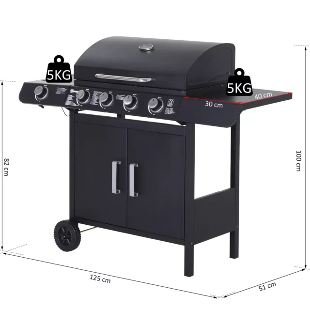 Deluxe Gas BBQ Grill Stainless Steel 4 Burner + 1 Side Outdoor Barbecue Party 2