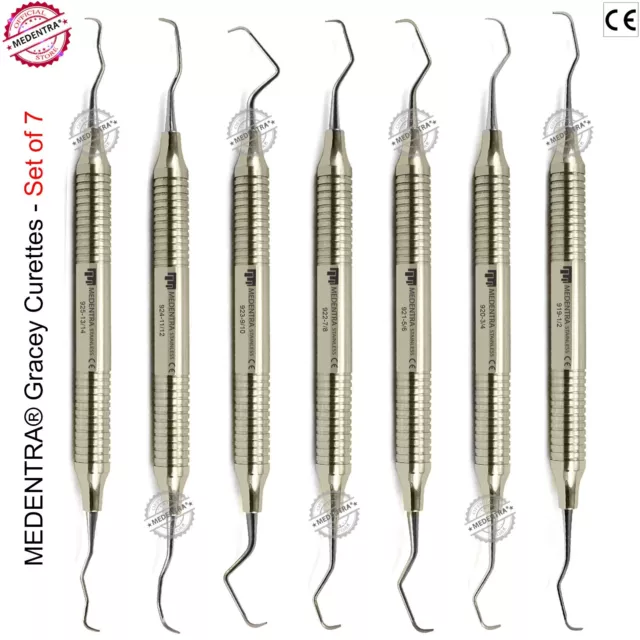 7 Pieces Gracey Curette Set Dental Periodontal Dentistry Scalers Golden Colored