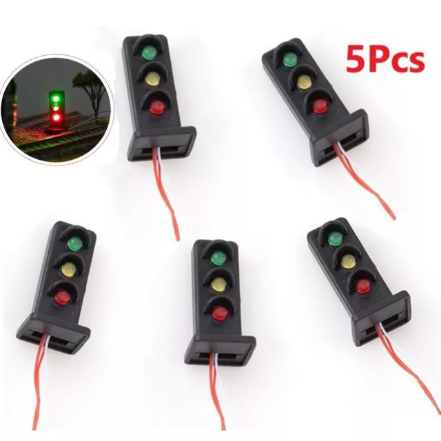 5Pcs Model Train Signals 3 Lights LED Lamp for OO HO Scale Railroad Layout