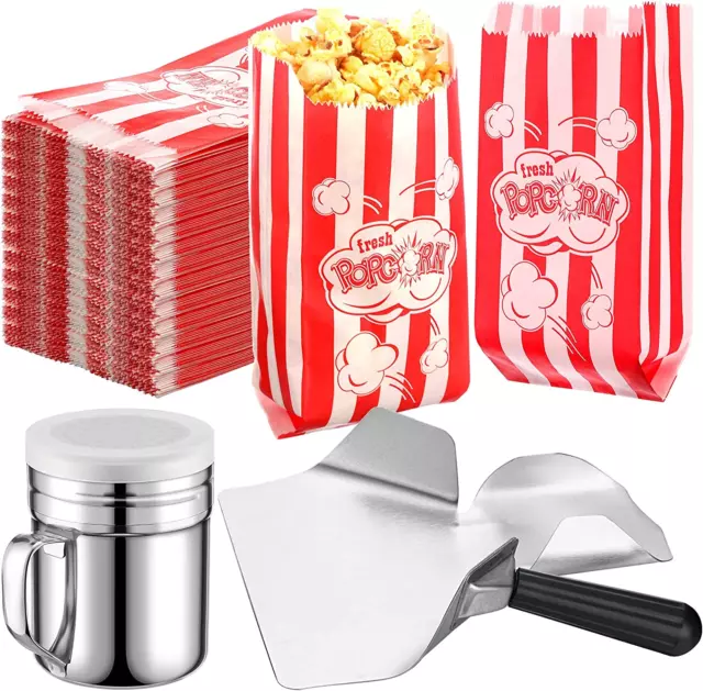 502 Pieces Popcorn Machine Supplies Set Includes 500 Pcs 1Oz Red and White Bags 2