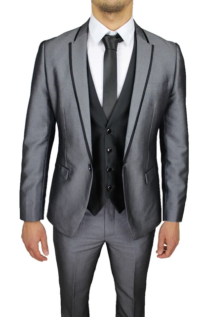 Llamarada Discriminación Anémona de mar TRAJE HOMBRE COMPLETO Con Chaleco Y Corbata Medida Vestido Gris Satén  Brillante EUR 125,00 - PicClick FR