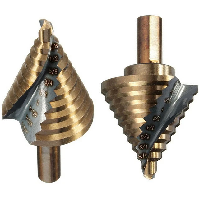 Spiral Grooved Step Drill Bit High Speed Steel 1/4" To 1-3/8" Two-flute Design