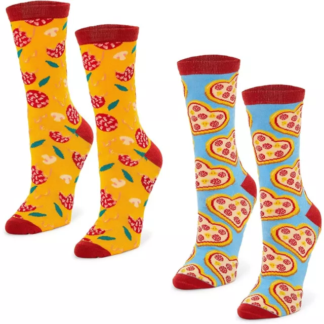 2 Pairs Novelty Pizza Crew Cotton Socks for Women and Men, One Size, 2 Designs