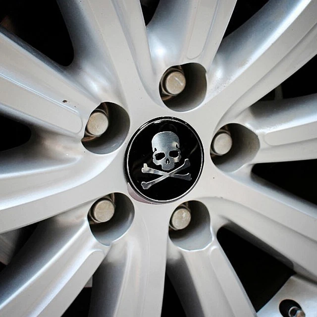 4PCS Skull Wheel Rim Center Hub Cap Cover Emblem 56mm Car Sticker Black Bone