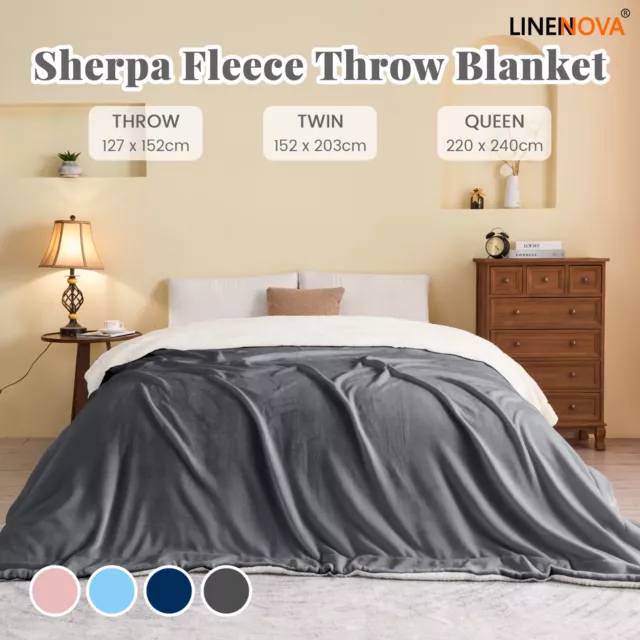 Sherpa Fleece Throw Blanket Reversible Warm Soft Blanket For Sofa Bedroom Travel