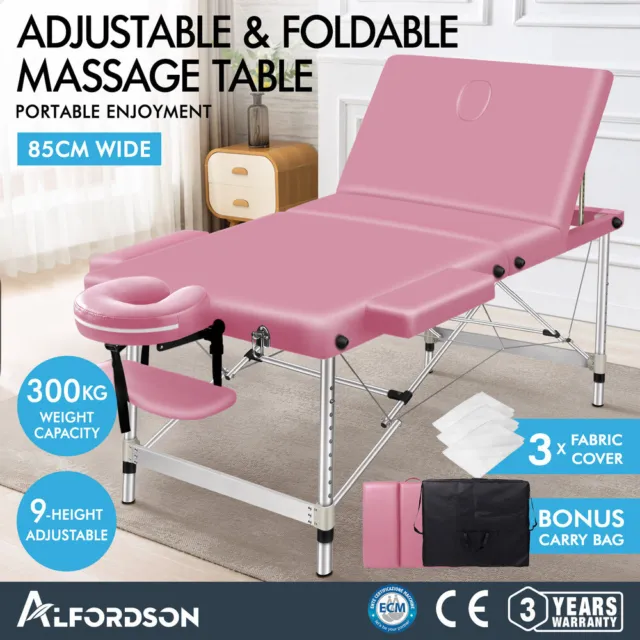 ALFORDSON Massage Table 3 Fold 85cm Portable Aluminium Waxing Bed Therapy