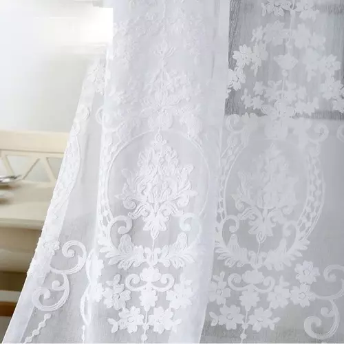 Embroidered White Voile Tulle Sheer Curtains Encryption Bedroom Window Curtains