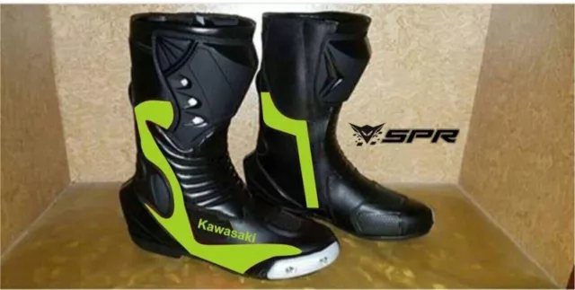 Kawasaki Genuine Leather Motorbike Racing Shoes Botas  Motorcycle Riding Boots