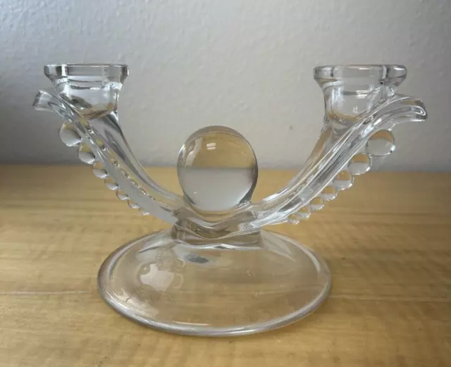 1930s DUNCAN & MILLER CLEAR GLASS CANDLESTICK CANDLE HOLDER TEARDROP