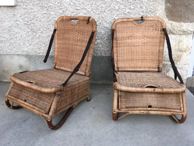 ancienne paire de fauteuils de plage en rotin rattan chair