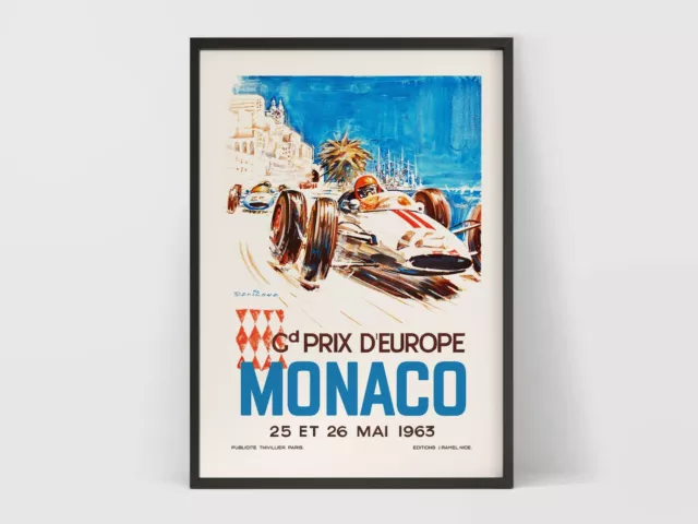 Monaco 1963 Grand Prix - Vintage F1 Poster Retro Wall Art Print.