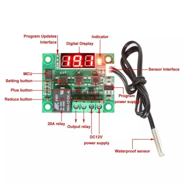 12V Digital Thermostat Temperature Controller Sensor Relay Switch -50C - +110C 2