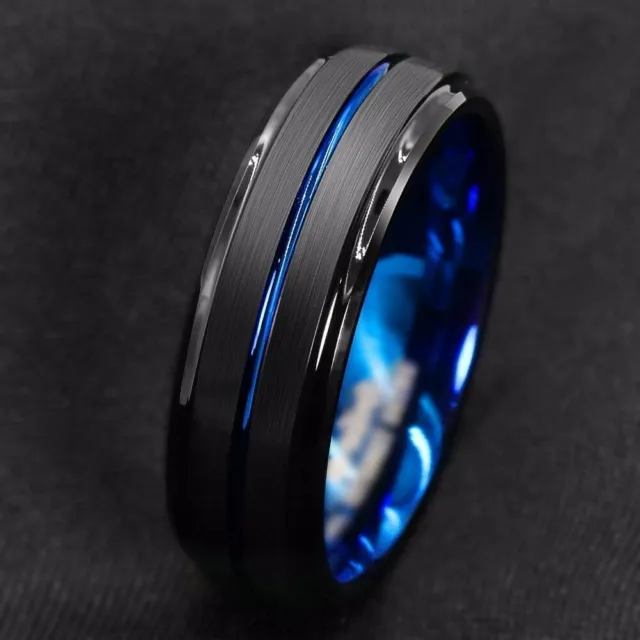 Anillo De Titanio Para Hombre Negro Azul Acero Inoxidable Luz De Temperamento