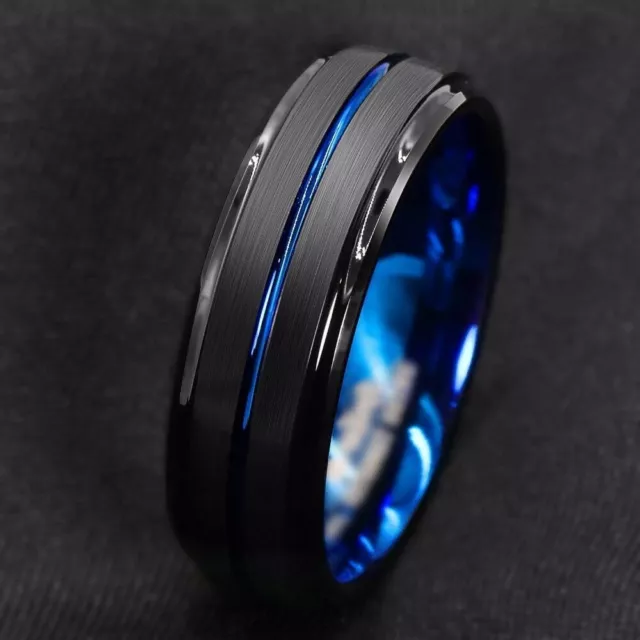 New Anillo De Titanio Para Hombre Negro Azul Acero Inoxidable Luz De Temperament