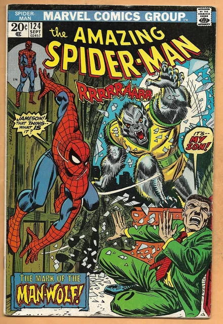 Marvel THE AMAZING SPIDER-MAN No. 124 (1973) 1st Appearance of Man-Wolf! VG+
