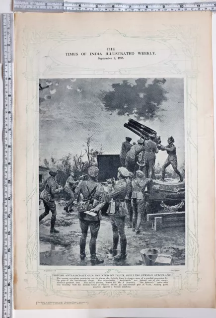 1915 Ww1 Print British Anti Aircraft Gun Mounted On Truck Shelling German Plane