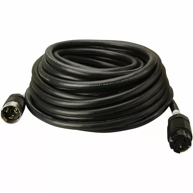 Coleman Cable 01919 50-Amp Twist-Lock Generator Power Extension Cord, 100 Foot