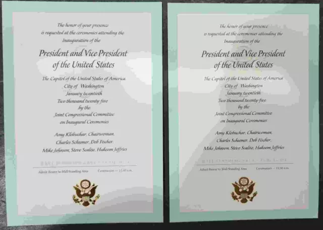2025 OFFICIAL TRUMP Vance Inauguration Number 2 TICKETS 6"x9" Turquoise