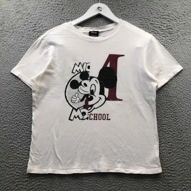 Disney Mickey Mouse T-Shirt Womens Medium M Short Sleeve Graphic Crew Neck White
