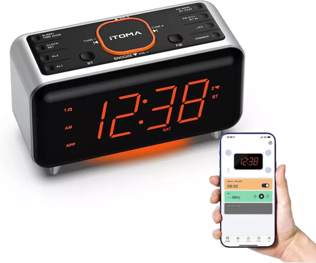 Clock Radio FM Digital LED Display Radio Tabletop Dual Alarm BT Speaker Bedside