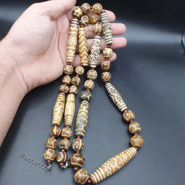 AA South Asian Burmese Old Pumtek petrified Wood Stone beads Long necklace