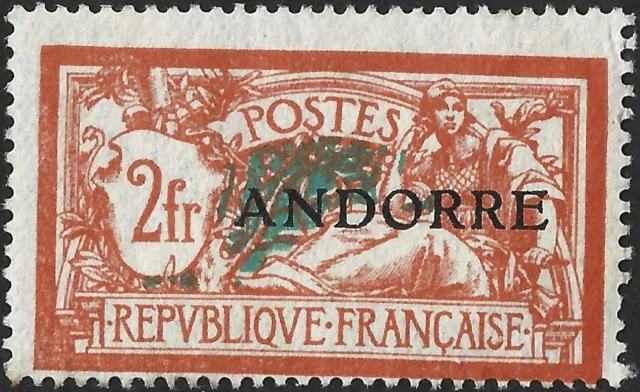 Andorra French  1931  2fr. Red & Green   SG.F.19  Mint (Hinged)  Cat:£100
