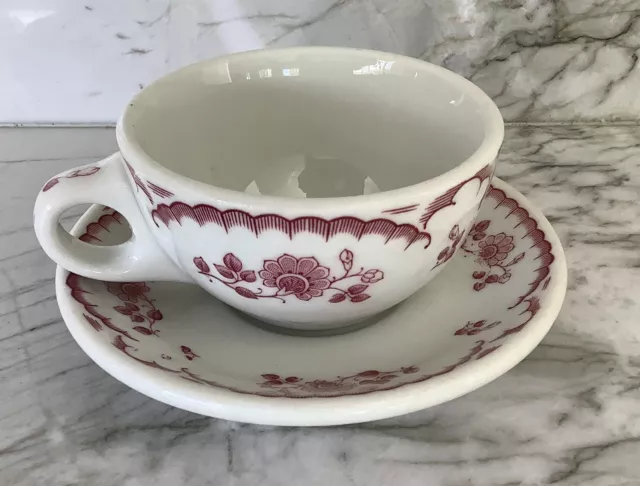 Shenango China  Red on White Cup & Saucer Chardon Rose Restaurant Ware USA