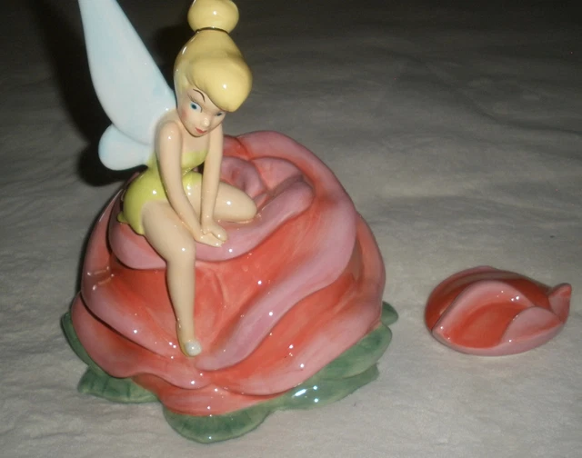 RARE Vintage TINKERBELL On Rose Ceramic Cookie Jar DISNEY Parks 12" Tall RARE Vintage TINKERBELL On Rose Ceramic Cookie Jar DISNEY Parks 12" Tall