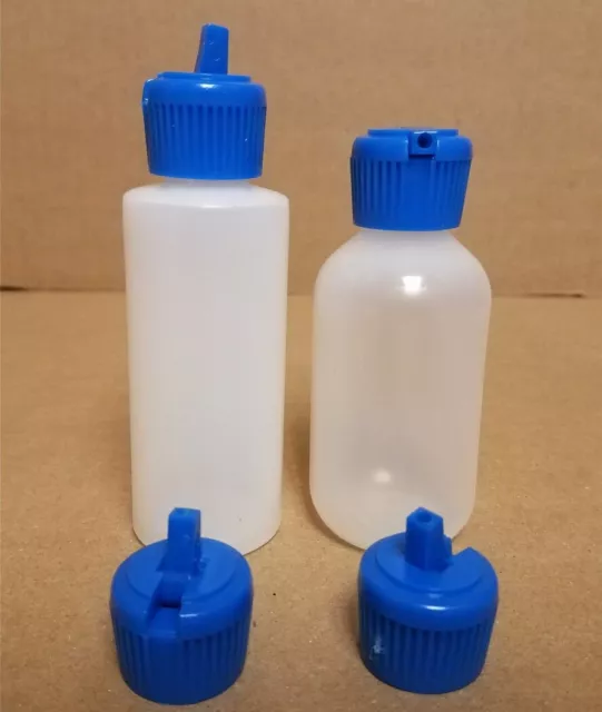 2 oz (60 ml) HDPE or LDPE Plastic Bottles with Blue Polytop Dispensing Caps 3