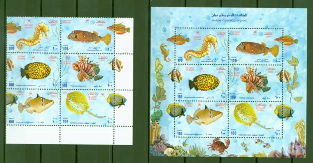 Oman 2000 - Fische - Seepferdchen Rochen Feuerfisch - Nr. 482-87 + Block 19 **