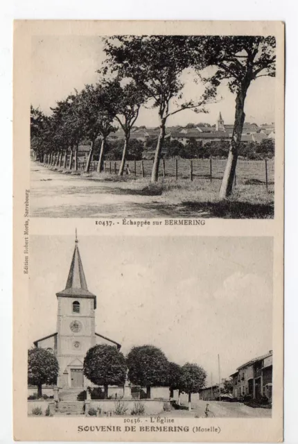 BERMERING Moselle CPA 57 Souvenir, vue, église rue Carte 2 vues