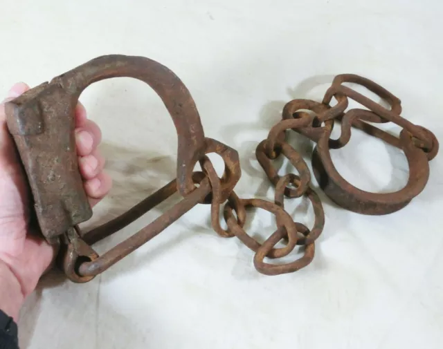 ANTIQUE 18's Historic WROUGHT IRON PRISONER LEGCUFFS ANKLE RESTRAINTS SHACKLES 1