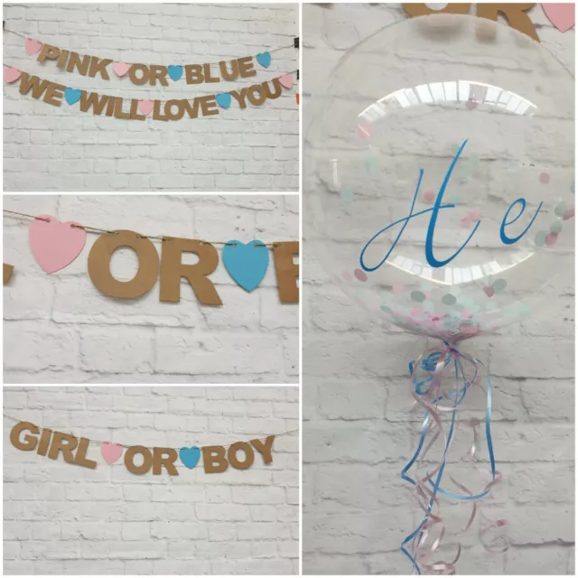 Baby Shower BANNER boy girl pink OR blue decorations bunting GENDER REVEAL Kraft