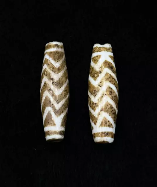 Very Old Ancient 2 Pieces Pyu Culture Pumtek Beads From Burma With Good Pattern