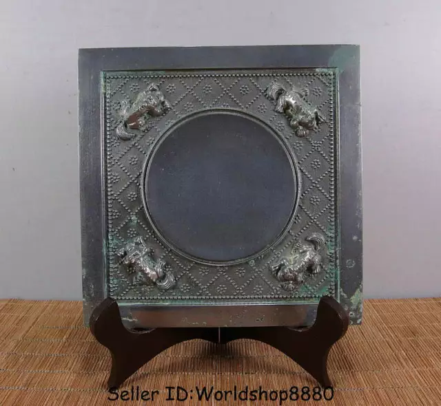 6.6" Antique Old Chinese bronze Ware Dynasty Pixiu Beast Pattern mirror mirrors