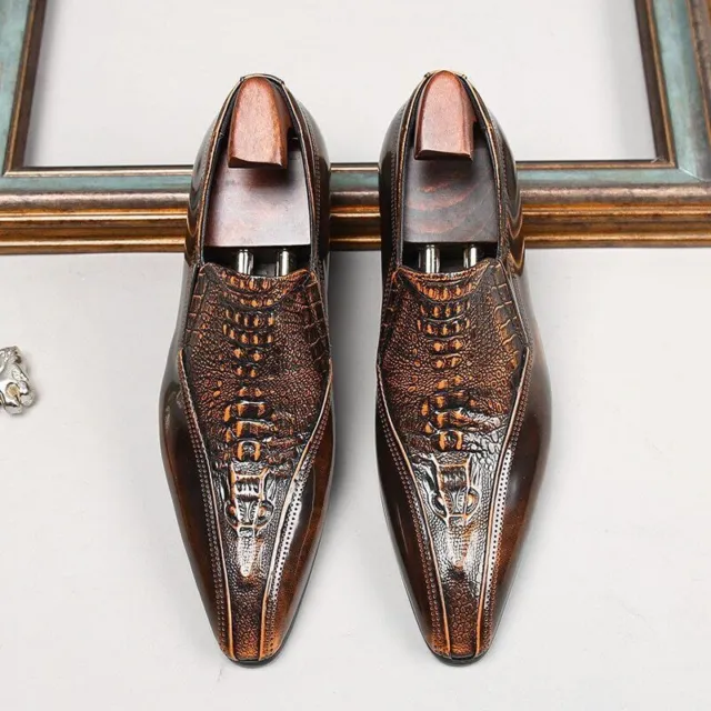 MEN'S FORMAL SHOES Crocodile Pattern Brown Handmade Leather Shoes $81. ...