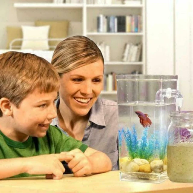 Kids Fish Tank Self Cleaning Small Desktop Fish Aquarium Easy. LED Clean Q7G6 2