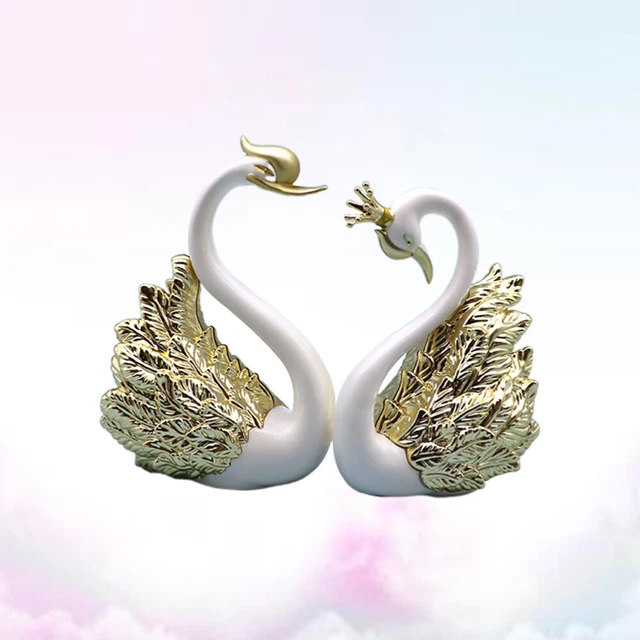 2 Pcs Figurine De Cygne Pour La Décoration Statue Mariage Bébé Mariée Statuette