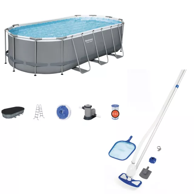 Bestway Power Steel 18'x9'x48" Above Ground Pool Set with Cleaning Accessories