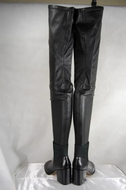 37/7❤️MAISON MARGIELA BLACK stretch LEATHER OVER THE KNEE Thigh high BOOTS ITALY 3