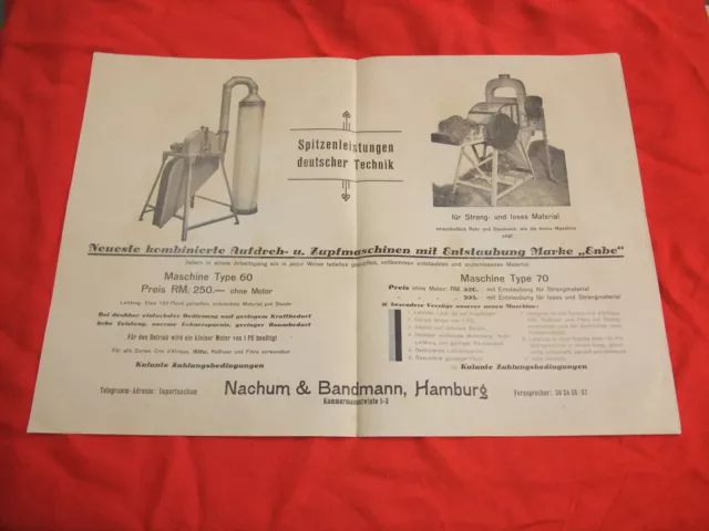 original Werbung Reklame Plakat Poster Prospekt Aufdeh- und Zupfmaschine