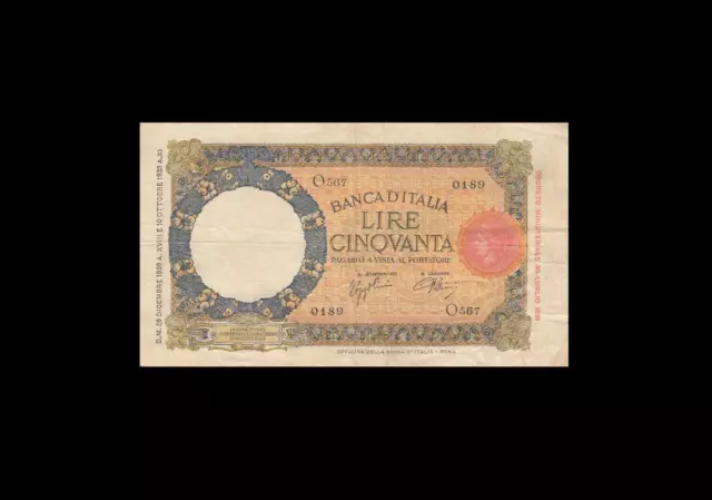 29.12.1939 Banca D' Italia 50 Lire Italy **Rare** (( Vf+ ))