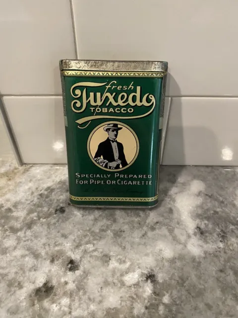  Vintage Antique Vertical Tuxedo Pipe Tobacco Pocket Tin - Empty