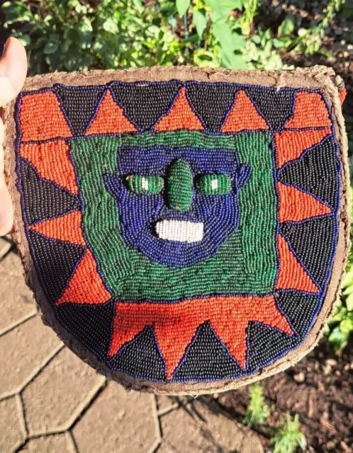 Bolso de Divinos Yoruba de Colección (Apo Ifa) Hecho a Mano Vidrio con Cuentas Cara de Sol Nigeriano