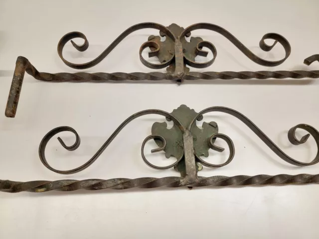 4x Antique Wrought Iron Swing Arm Curtain Brackets - Art Nouveau 14