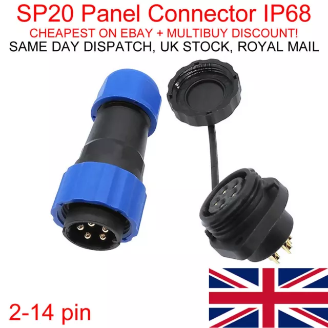 SP20 Panel Connector IP68 Waterproof 2,3,4,5,6,7,9,10,12,14 pin Plug and Socket