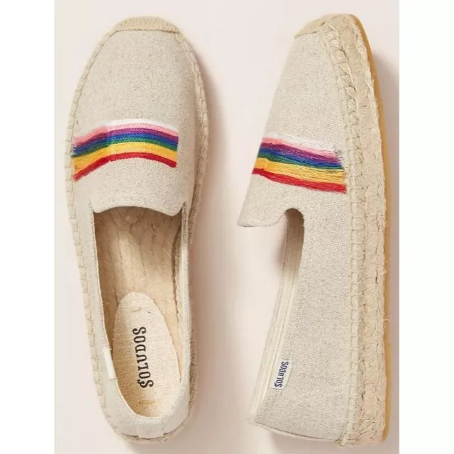 Anthropologie Soludos Pride Espadrilles Rainbow Women's Size 8 Sand MSRP $128