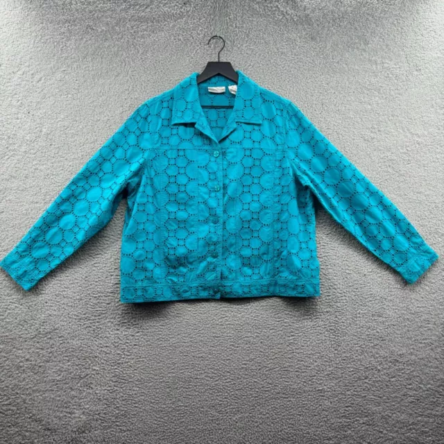 Draper's & Damon's Long Sleeve Eyelet Top, Teal, XL