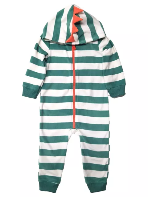 Carters Infant Boy Green Stripe Dino Hooded Fleece Jumpsuit Coverall Outfit 18m