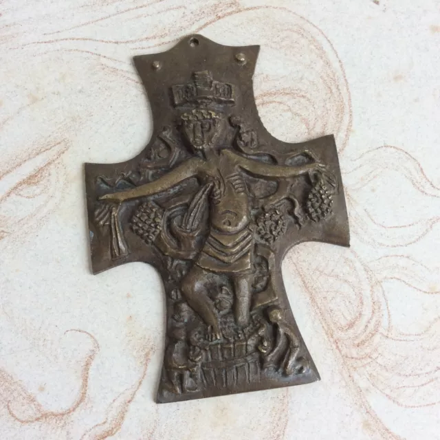 Médaille Pressoir mystique Croix Jésus Christ Bronze patine médaille Début XXè